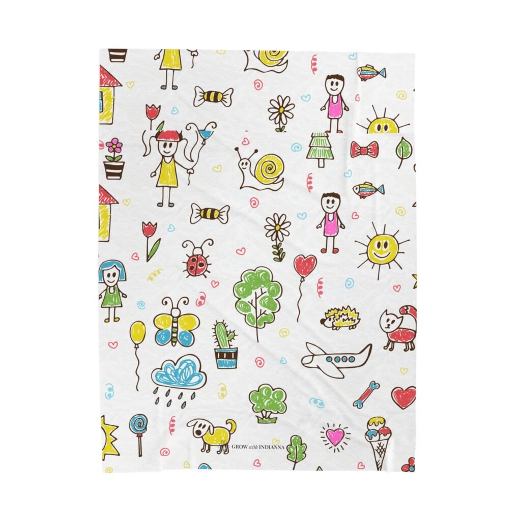 Plaid Douillet en Velours « Dessins d'Enfants & Soleil » —Collection Grow with Indianna