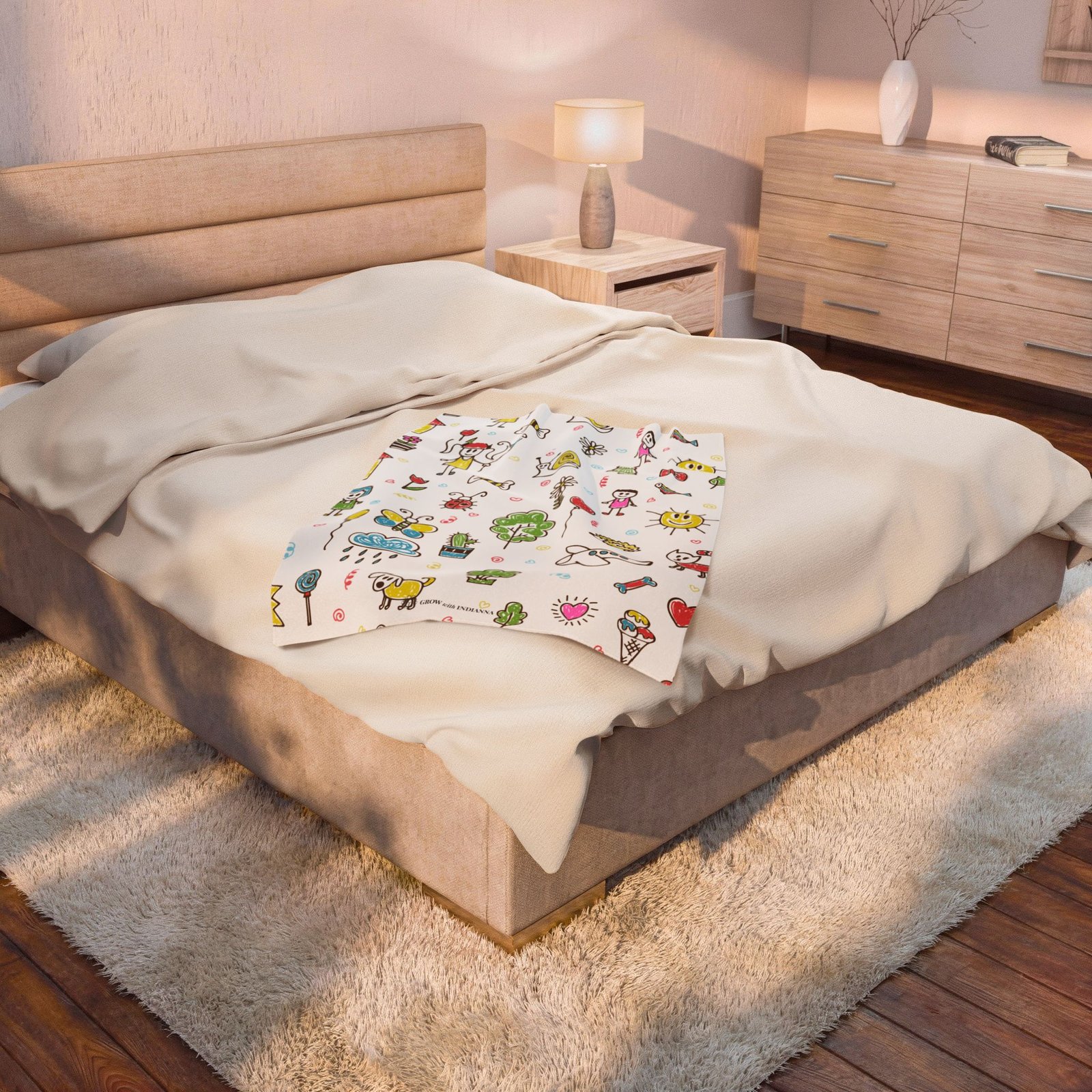 Plaid Douillet en Velours « Dessins d'Enfants & Soleil » —Collection Grow with Indianna – Image 8