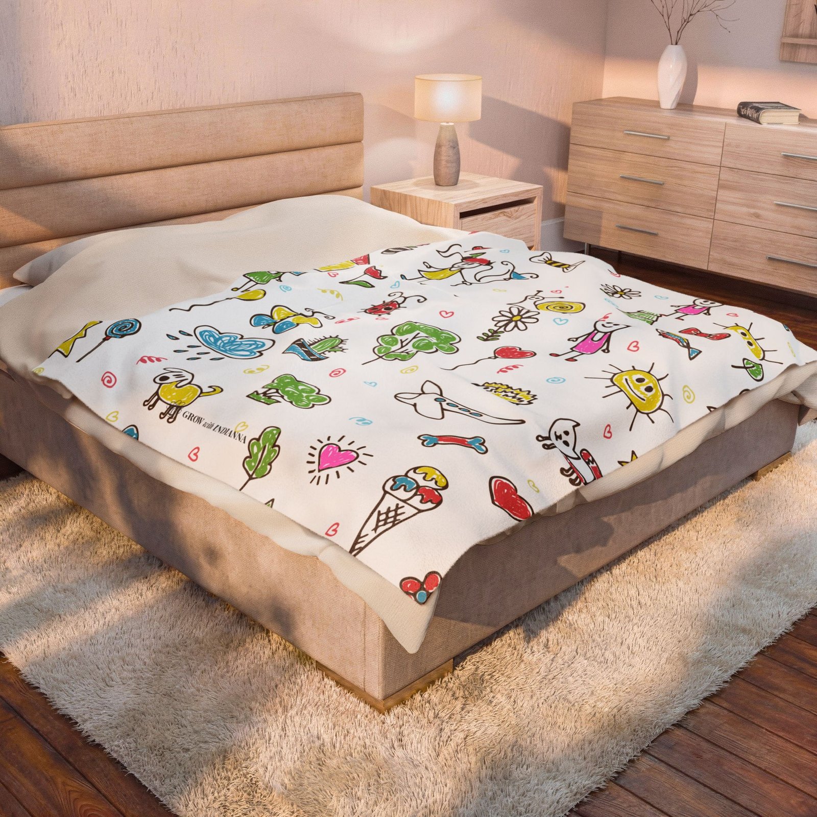 Plaid Douillet en Velours « Dessins d'Enfants & Soleil » —Collection Grow with Indianna – Image 4