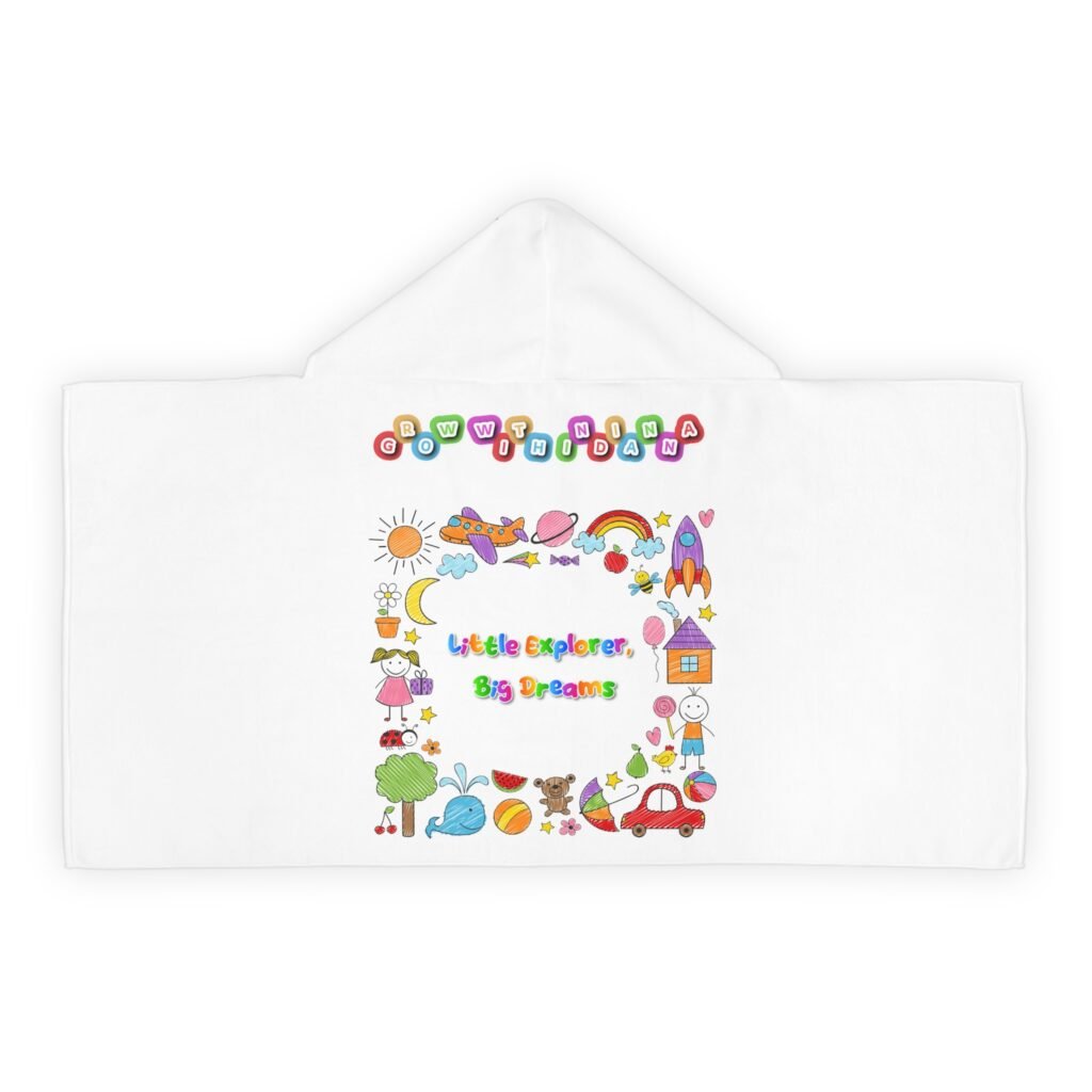 Serviette de Bain à Capuche Enfant « Little Explorer, Big Dreams » —Collection Grow with Indianna