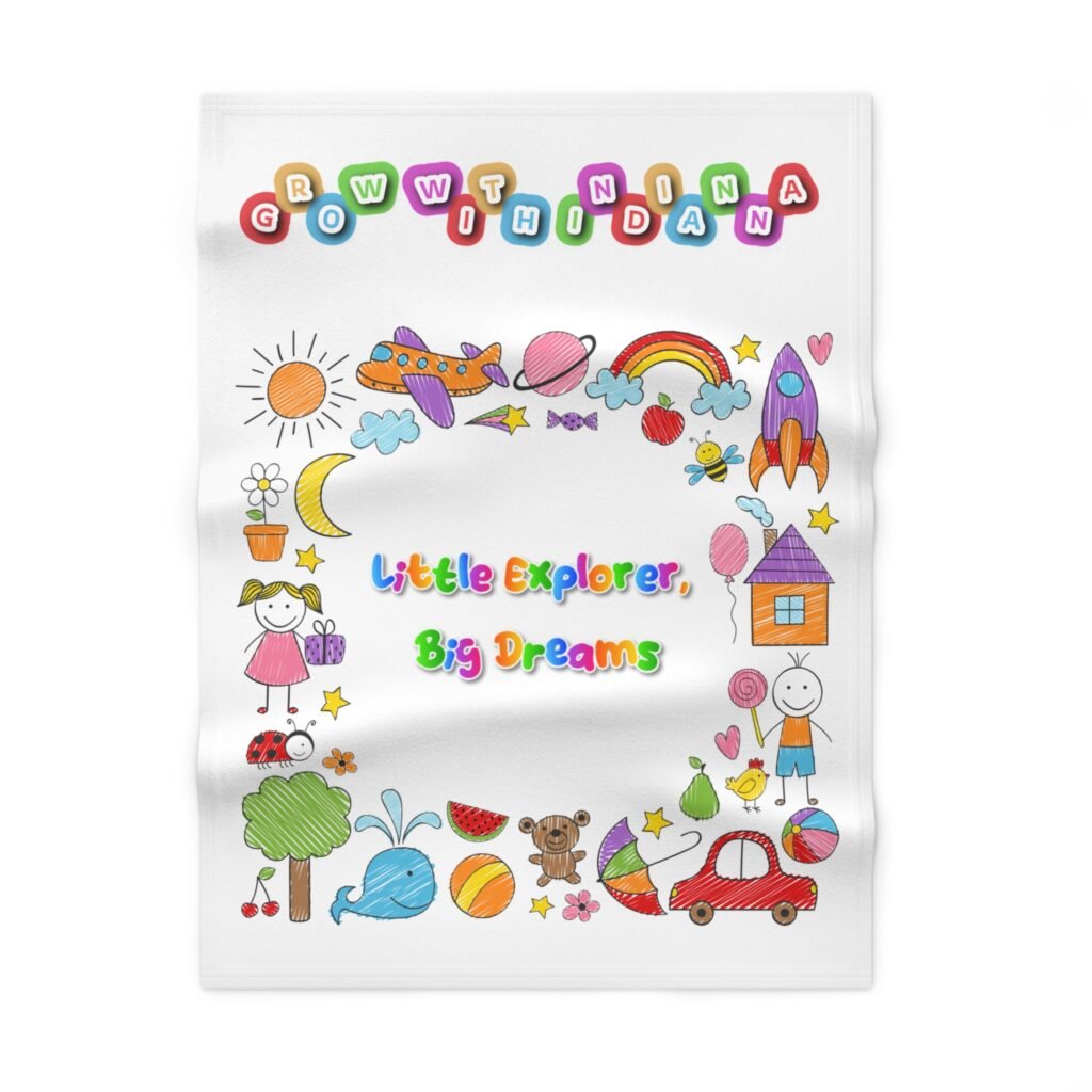 Couverture Bébé en Polaire « Little Explorer, Big Dreams » —Collection Grow with Indianna