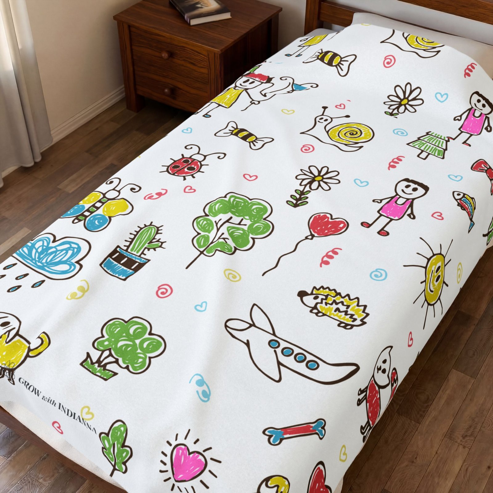 Plaid Douillet en Velours « Dessins d'Enfants & Soleil » —Collection Grow with Indianna – Image 3